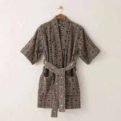 New - L/XL Ethel Robe Black/White - Opalhouse designed with Jungalow