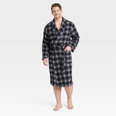 New - Men's Big & Tall Plaid Microfleece Robe - Goodfellow & Co Black 2XL/3XL