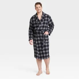 New - Men's Big & Tall Plaid Microfleece Robe - Goodfellow & Co Black 2XL/3XL