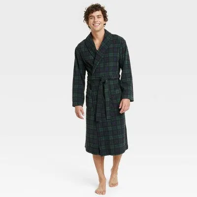 New - Men's Plaid Microfleece Robe - Goodfellow & Co Green L/XL