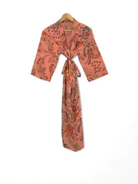 PEACH FLORAL Print - Kimono Robe