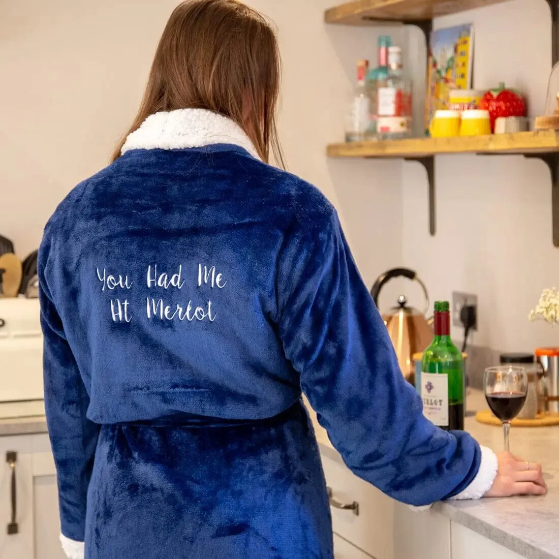 Personalised Back of Robe Sherpa Fleece Dressing Gown