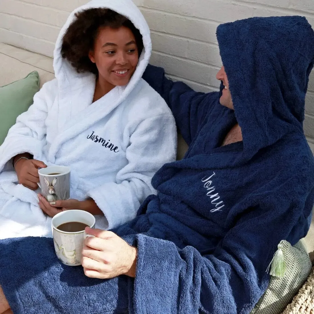 Personalised Egyptian Cotton Hooded Bathrobe - Front and Back Embroidery