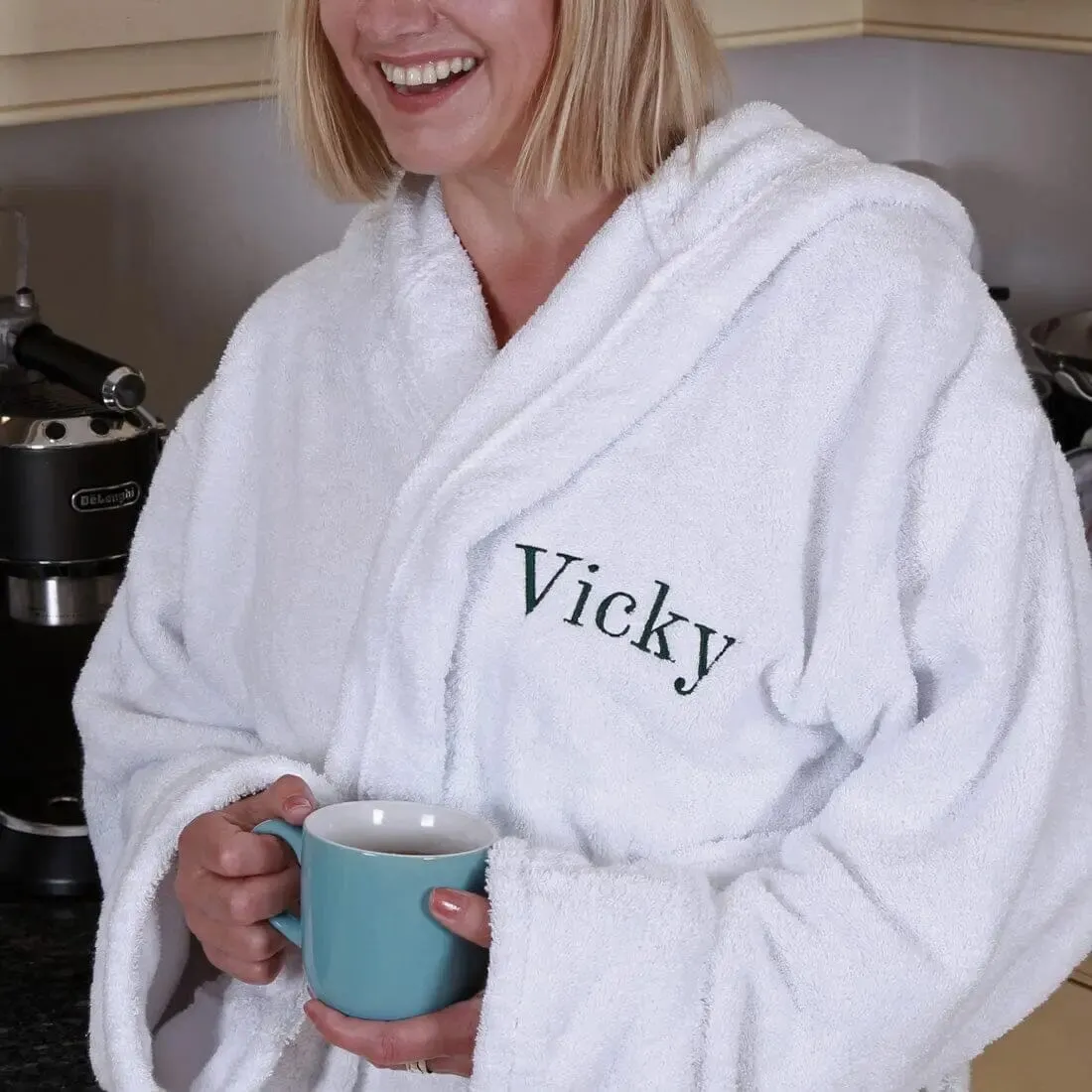 Personalised Egyptian Cotton Hooded Bathrobe - Front and Back Embroidery