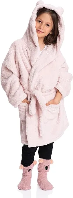 Pink Embrace: Sherpa Girls Robe - Delightful Warmth for Little Princesses