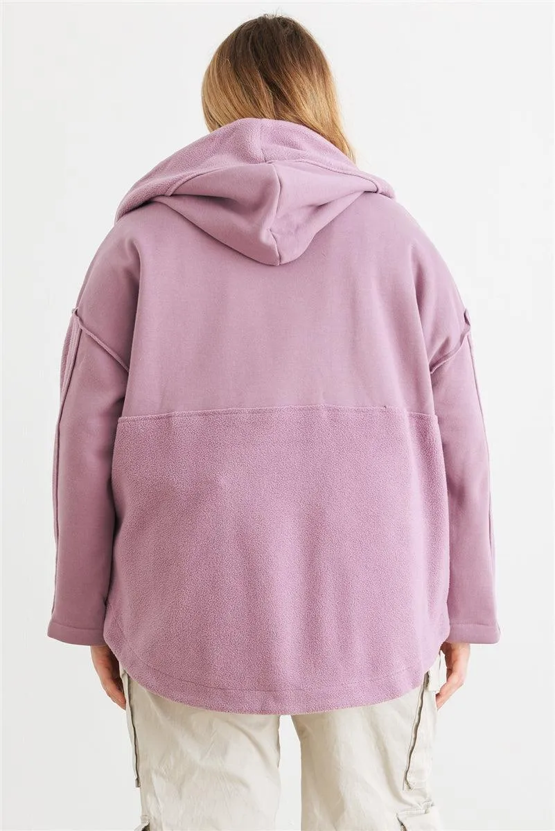 Plus Size Two Pocket Mauve Hooded Cardigan Jacket