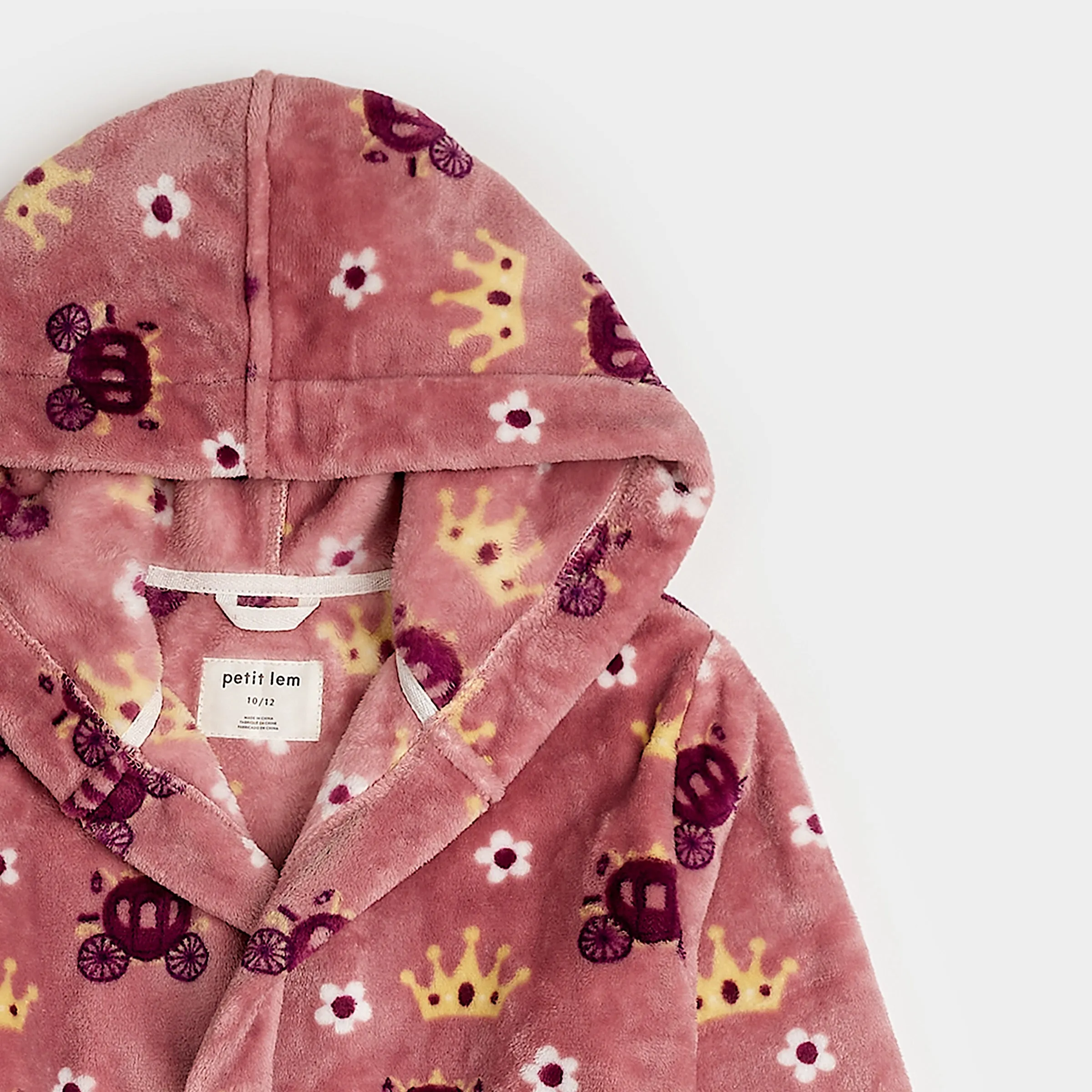 Princess Print on Rose Coral Plush Hooded Robe