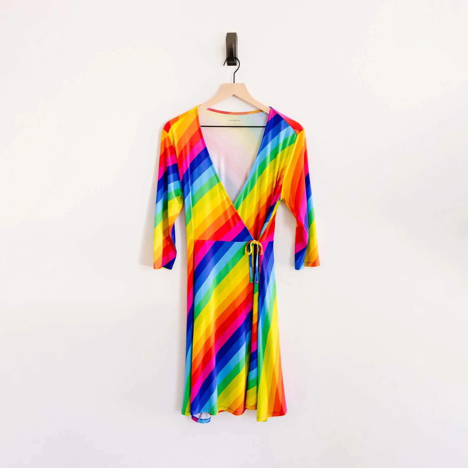 Womens Rainbow Stripe Half Sleeve Lounge Wrap Dress