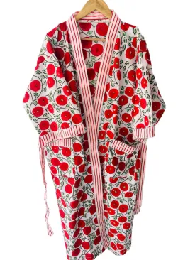 Red Kitty Floral Print - Kimono Robe