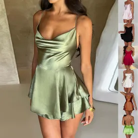 Robe trapue slim en satin dos nu, élégante et américaine