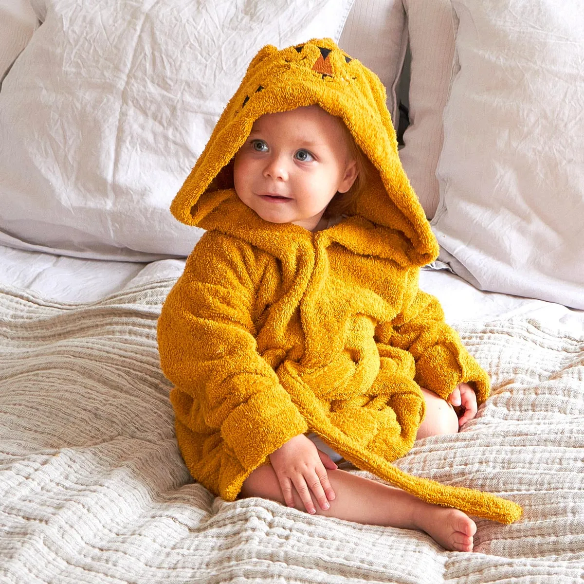 Roommate Kids Yellow Organic Bath Robe - Tiger