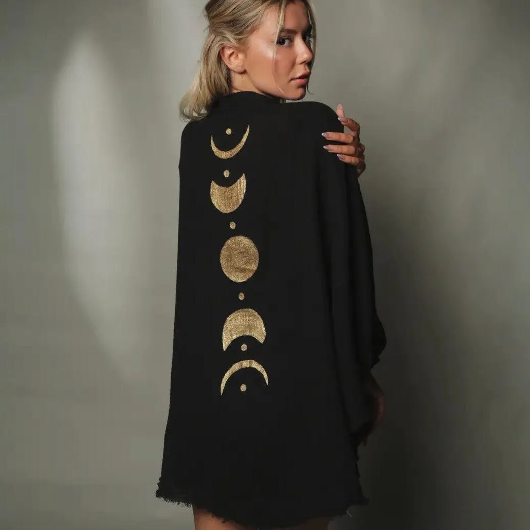 SALE! Handpainted Muslin Kimono Robe with Golden Moon Phases / Poncho