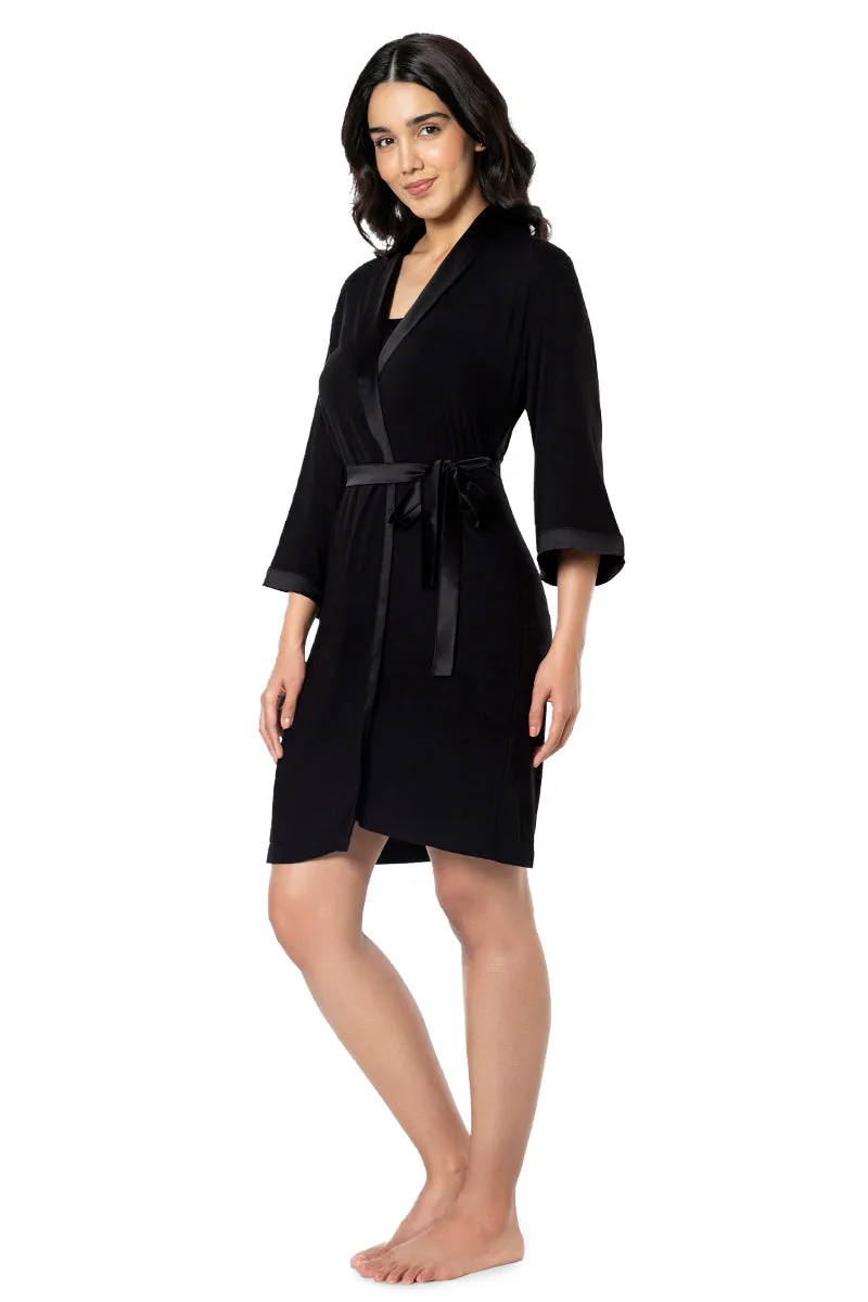 Satin Edge Robe - Black