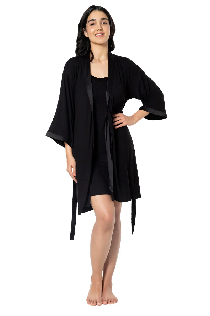 Satin Edge Robe - Black