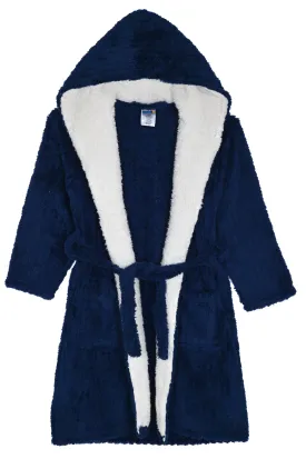 Sleep On It Boys Furry Fleece Shawl Hooded Robe - Navy