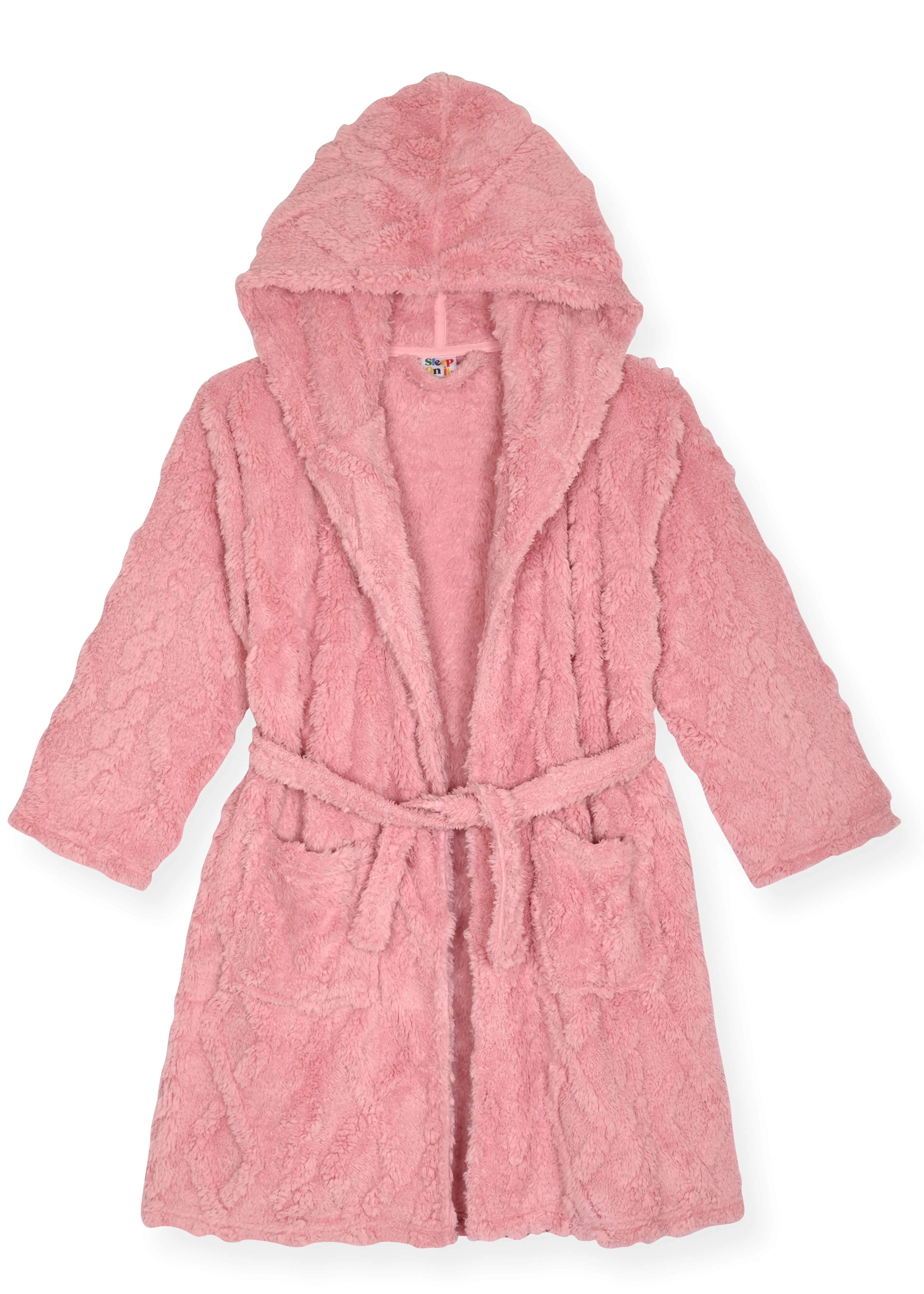 Sleep On It Girls Hooded Cable Fleece Collar Robe Set - Cable Knit