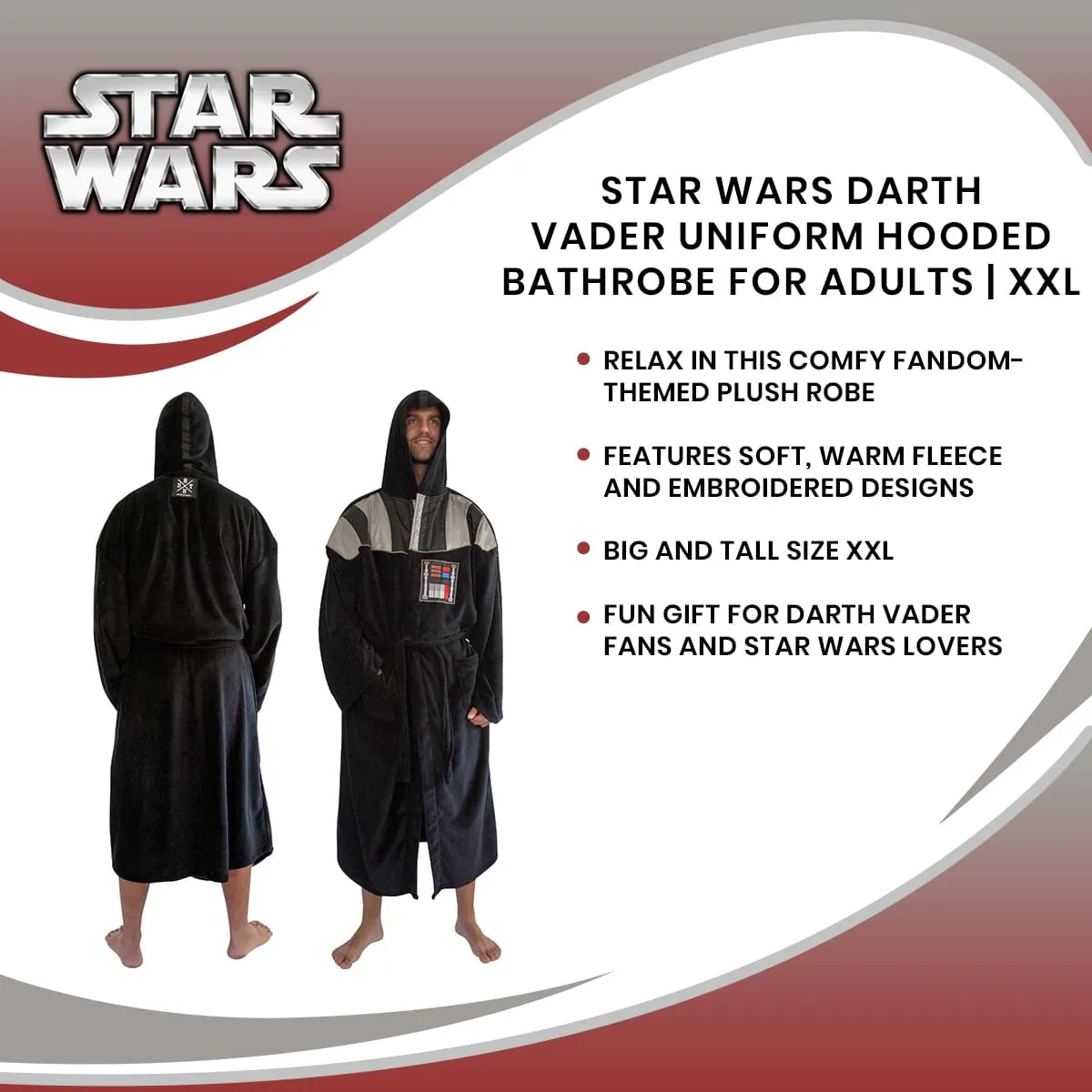 Star Wars Darth Vader Uniform Hooded Bathrobe For Adults | Big And Tall XXL