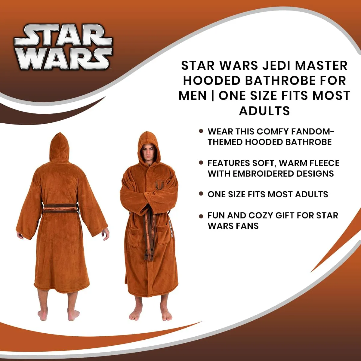 Star Wars Jedi Master Hooded Bathrobe for Men/Women | One Size Fits Most Adults