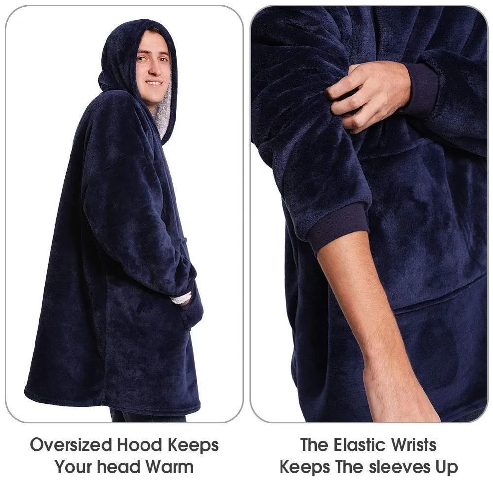 Ultra Plush Winter Sherpa Blanket Hoodie With Sleeves