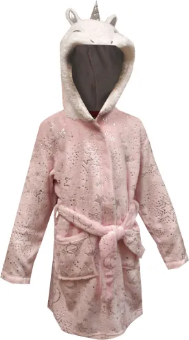 Unicorn Pink Plush Hooded Robe with 3D Face