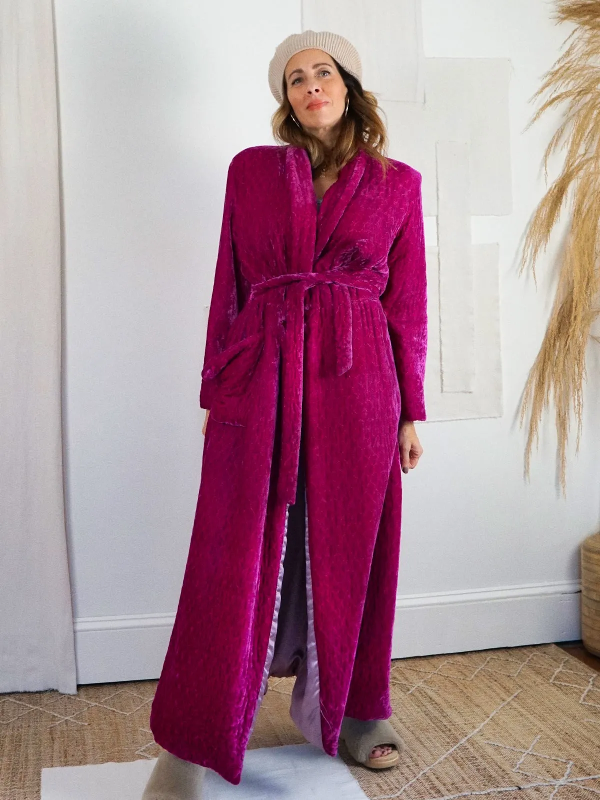 Vintage Velvet Magenta Quilted Robe