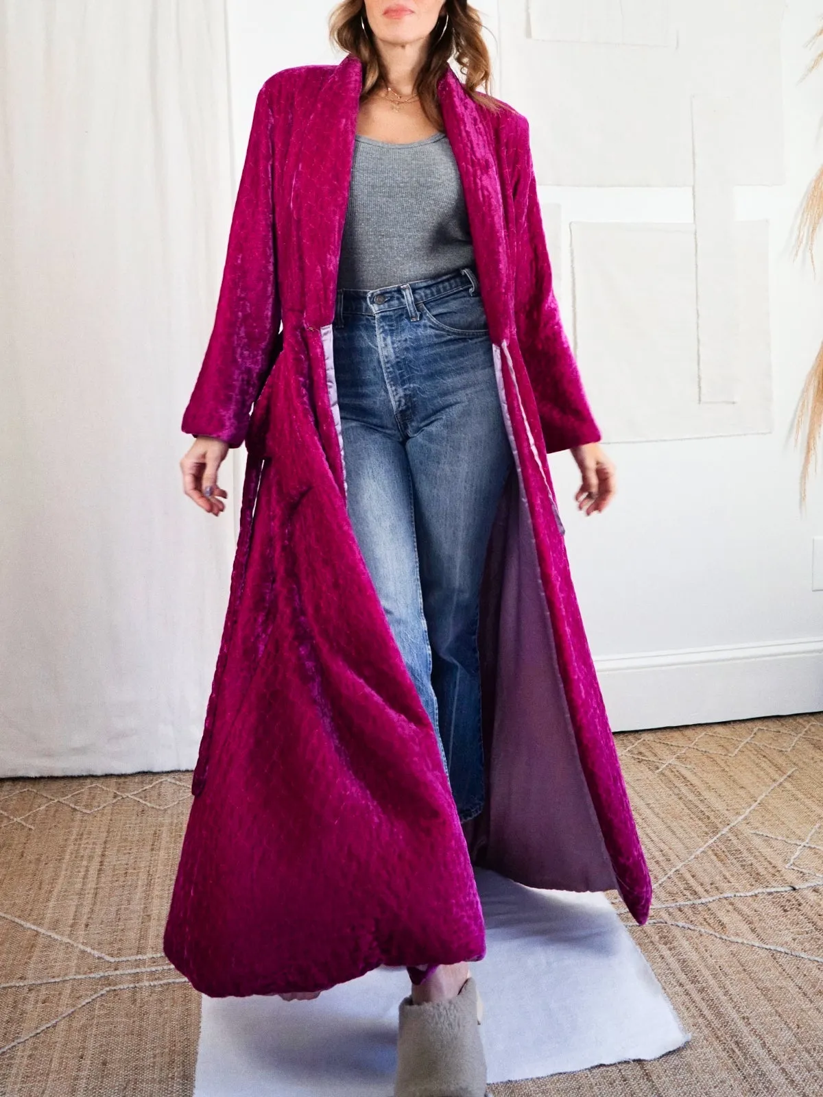 Vintage Velvet Magenta Quilted Robe