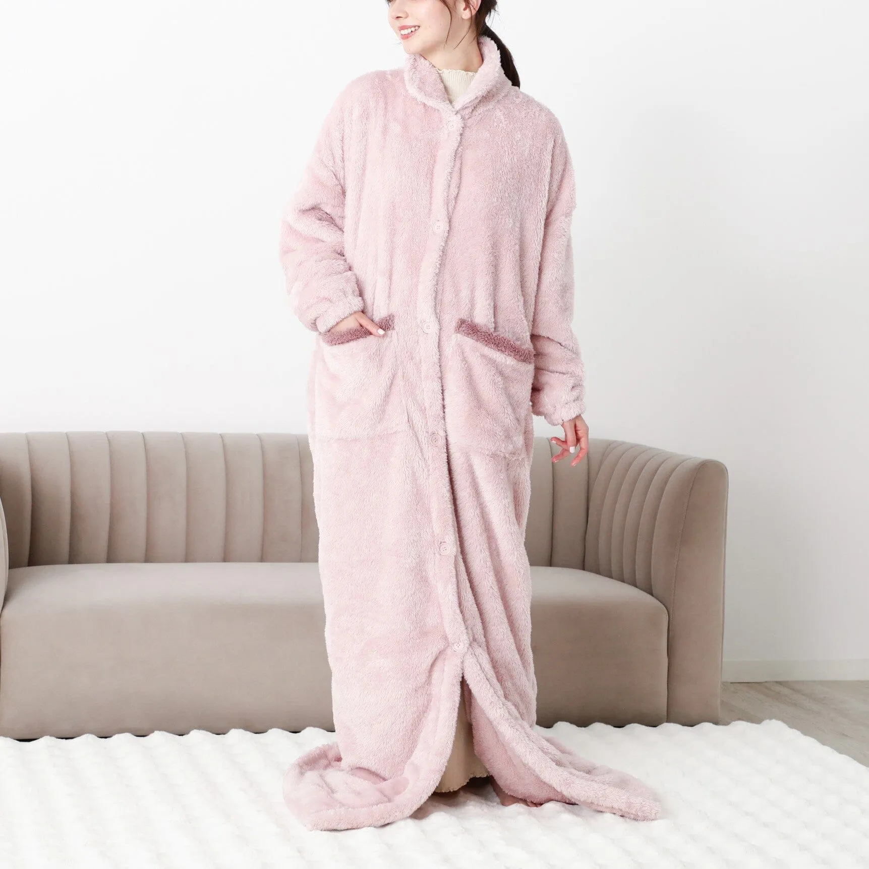 Warm Fleece Blanket Robe Pink