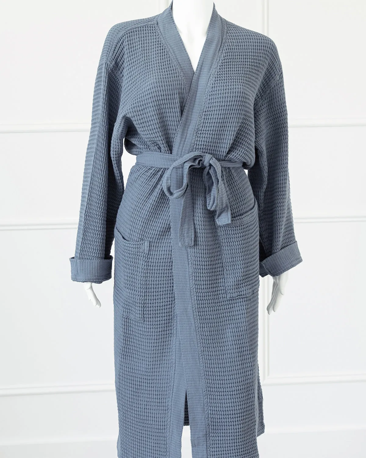 Washed Cotton/Bamboo Waffle Robe Sea Blue