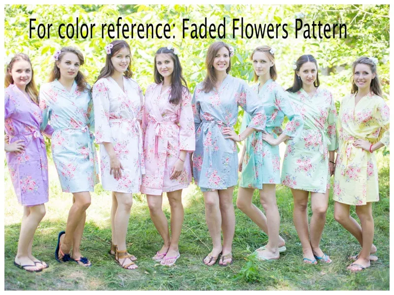 White Faded Flowers Pattern Bridesmaids Robes