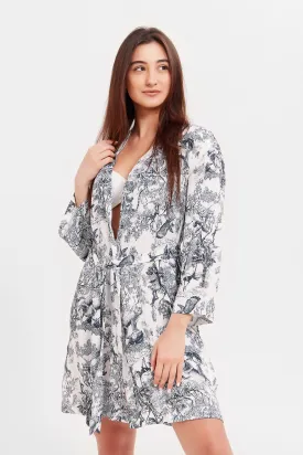 Women White Printed Robe