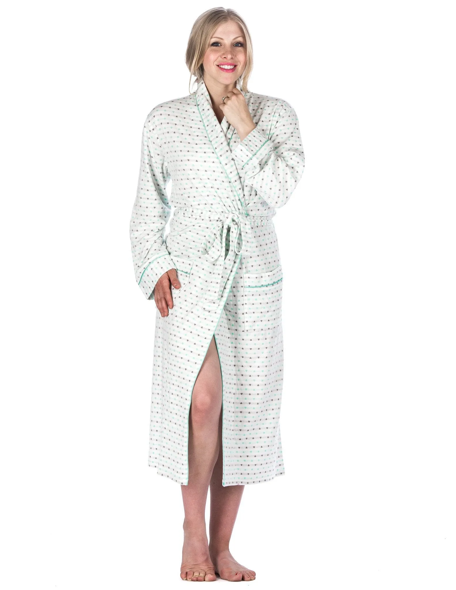 Women's Double Layer Knit Jersey Robe - Hearts - White