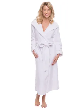 Women's Premium Coral Fleece Plush Spa/Bath Hooded Robe - White