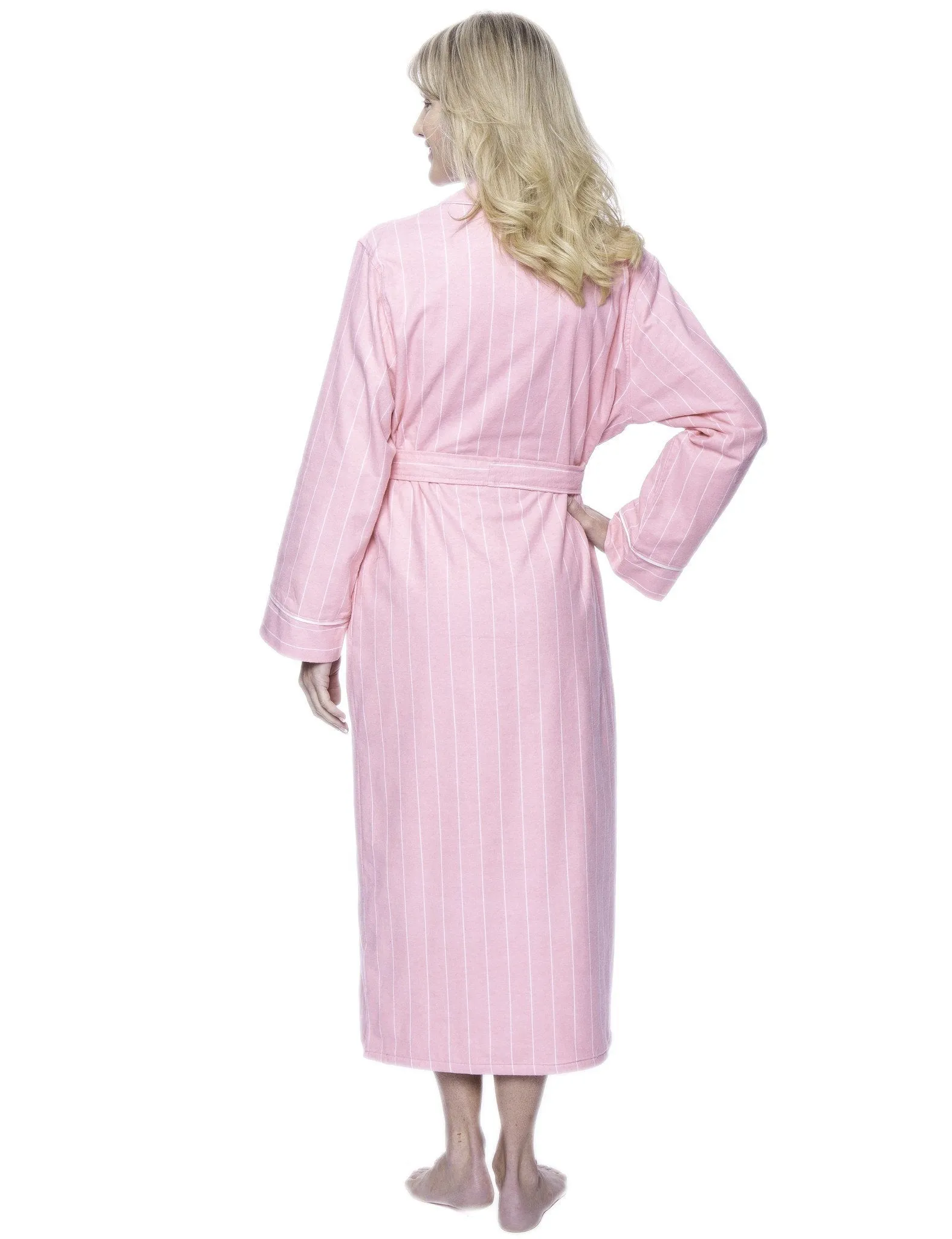 Women's Premium Flannel Fleece Lined Robe - Stripes Pink