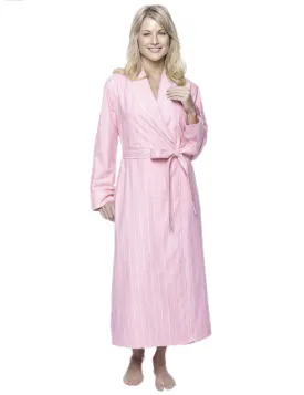 Women's Premium Flannel Fleece Lined Robe - Stripes Pink