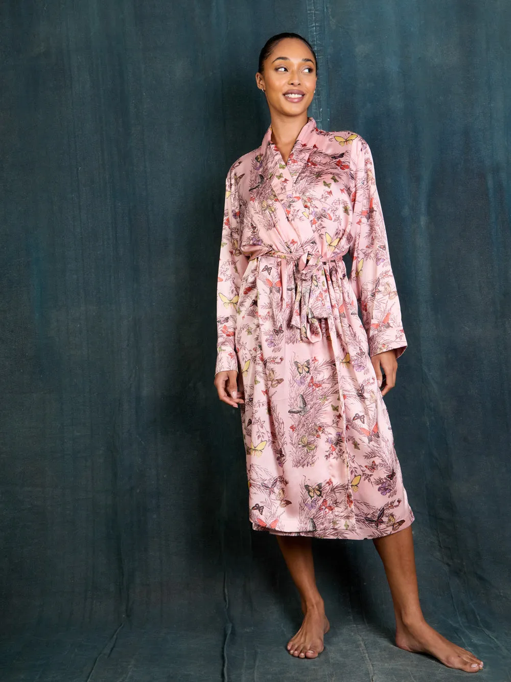 Womens Satin Oversize Robe Pink Evening Flutters