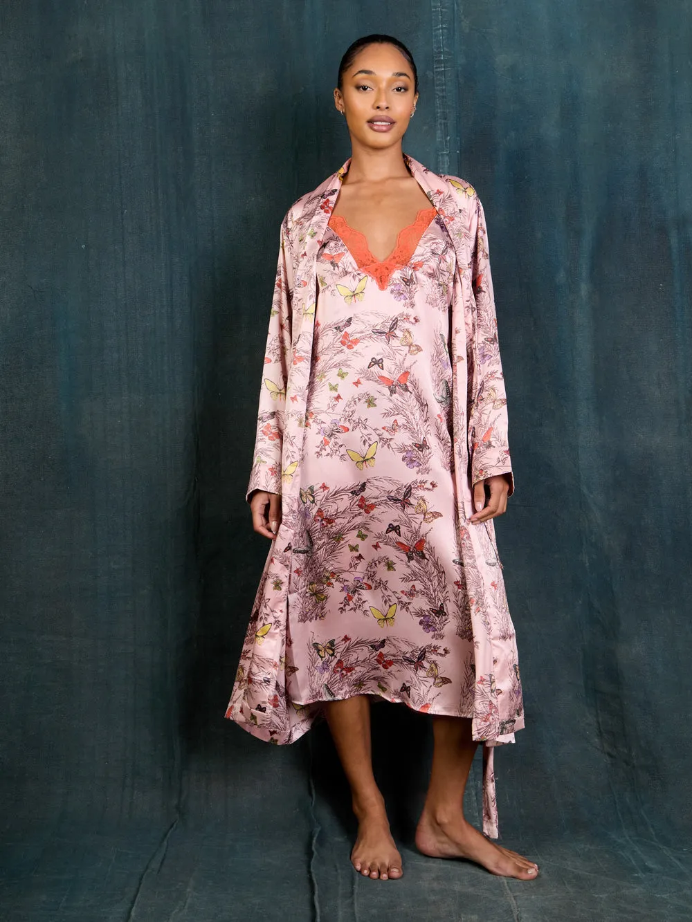 Womens Satin Oversize Robe Pink Evening Flutters